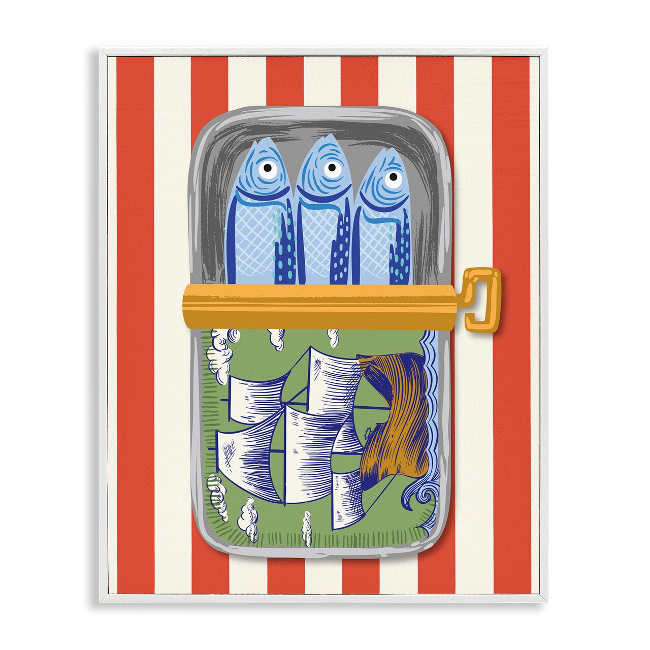 Stupell Industries Sardines with Antique Ship Framed Giclee, design by Arrolynn Weiderhold